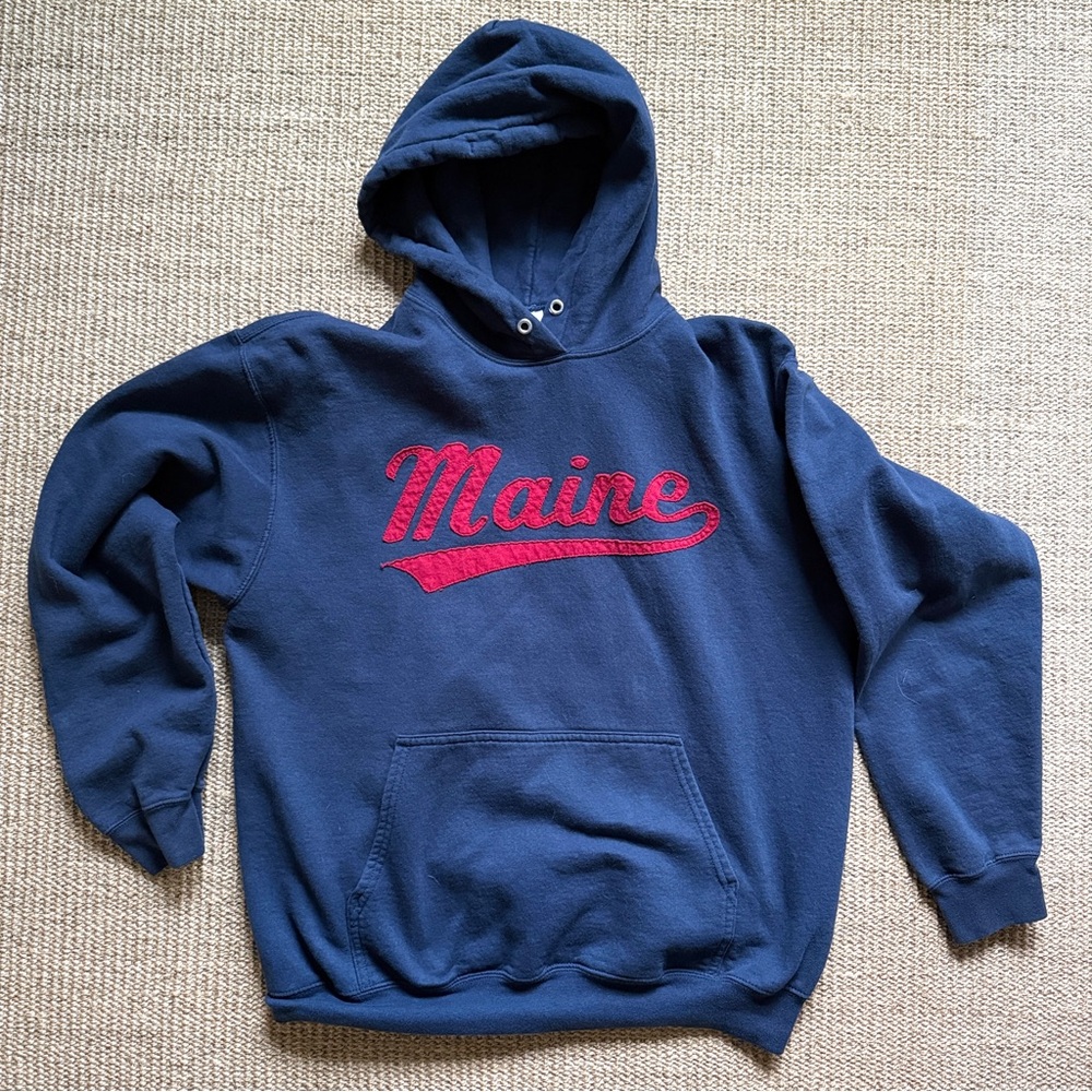 Navy Blue Hoodie with Maine appliqué
